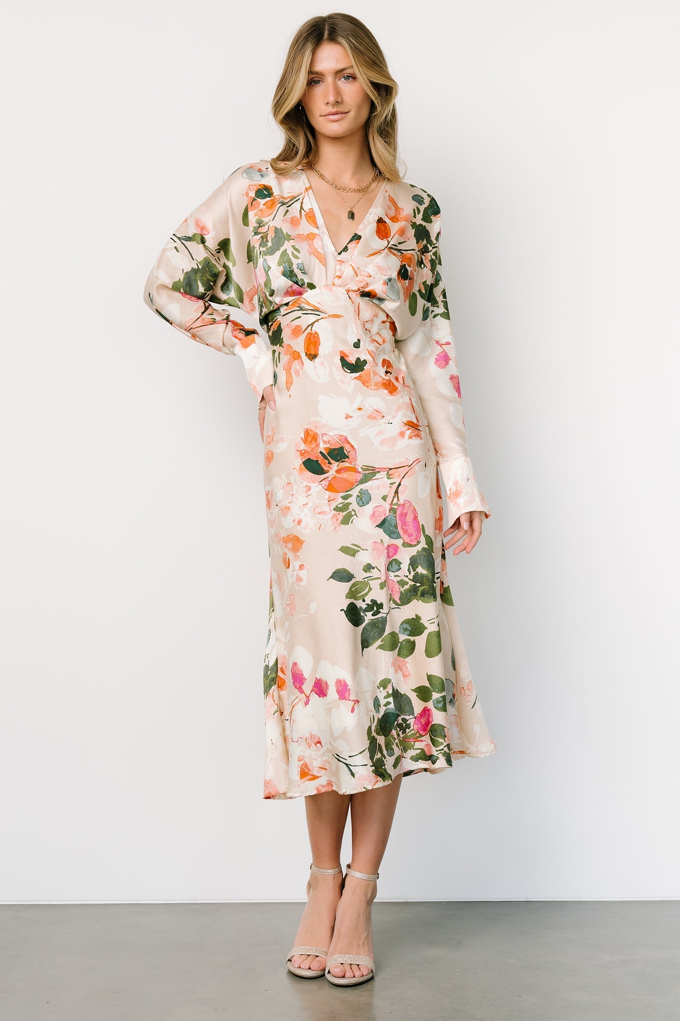 long sleeve floral midi dress